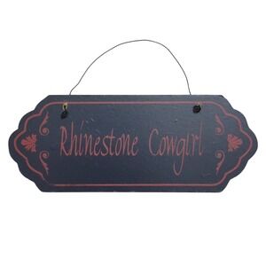 Outlaw Iron Works Rhinestone Cowgirl Wall Sign Navy Blue Red Western Decor